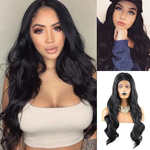 

Synthetic Lace Front Wig Body Wave Free Part Lace Front Wig Long Black#1B Synthetic Hair 18-26 inch Women's Heat Resistant Synthetic Easy dressing Black / Natural Hairline