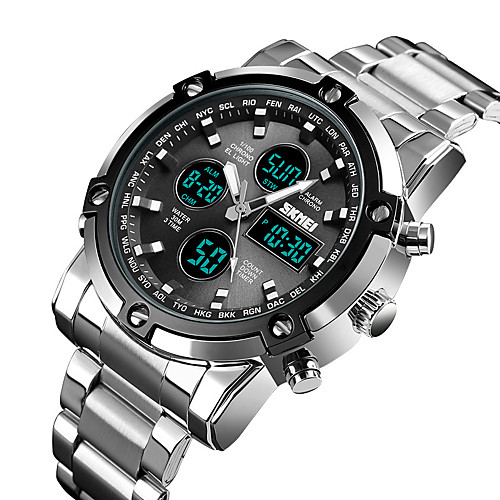 

Men's Dress Watch Japanese Digital Stylish Stainless Steel Titanium Alloy Black 30 m Water Resistant / Waterproof Chronograph Alarm Clock Analog - Digital Casual Fashion - Black Silver Silver / Blue