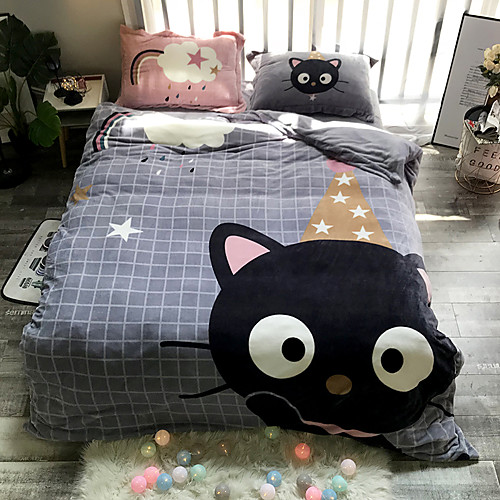 

Christmas Cat Cartoon Flannel Duvet Cover Set Queen Bedding Cover Set Boys Girls Duvet Comforter Cover Set Luxury Soft Queen Duvet Cover Set