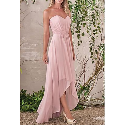 

A-Line Sweetheart Neckline Asymmetrical Chiffon Bridesmaid Dress with Tier / Ruching