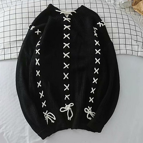 

Women's Color Block Long Sleeve Pullover Sweater Jumper, Round Neck Black / Khaki M / L / XL