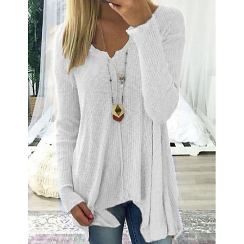 

Women's Casual Solid Colored Long Sleeve Long Pullover Sweater Jumper, Deep V Spring / Fall Black / White / Blushing Pink S / M / L/StayCation