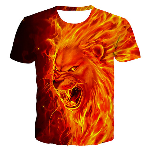 

Men's Daily Club Basic / Exaggerated T-shirt - 3D / Graphic / Animal Lion, Print Orange