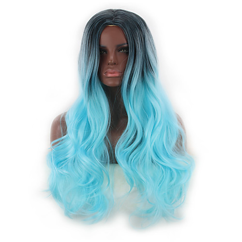 

Synthetic Wig Curly Asymmetrical Wig Long Ombre Blue Synthetic Hair 27 inch Women's Best Quality Blue Ombre