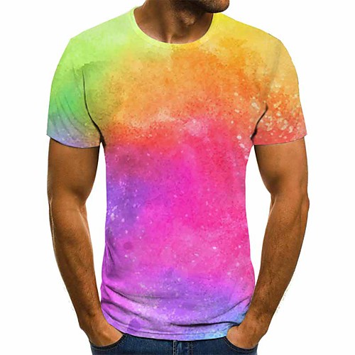 

Men's Going out Weekend Street chic / Exaggerated T-shirt - Color Block / 3D Print Rainbow