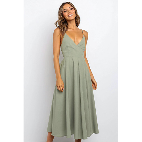 

Women's Daily Wear Basic Shift Dress - Solid Colored Lace up Print Blushing Pink Green Light Green S M L XL
