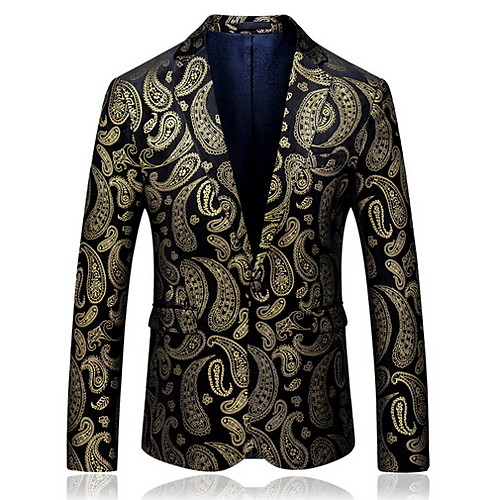 

Men's Blazer, Geometric Peaked Lapel Polyester Light Green
