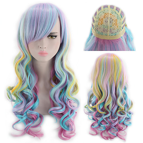 

Synthetic Wig Curly kinky Straight Asymmetrical Wig Long Rainbow Synthetic Hair 27 inch Women's Best Quality Mixed Color