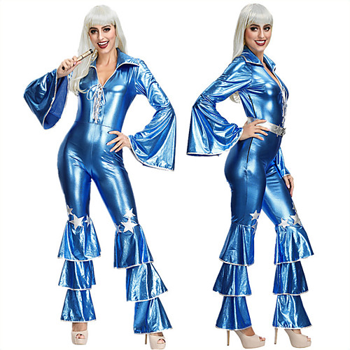 

Diva ABBA Disco 1980s Outfits Jumpsuit Women's Costume Blue Vintage Cosplay Party Halloween Long Sleeve Pantsuit / Jumpsuit / Leotard / Onesie / Belt