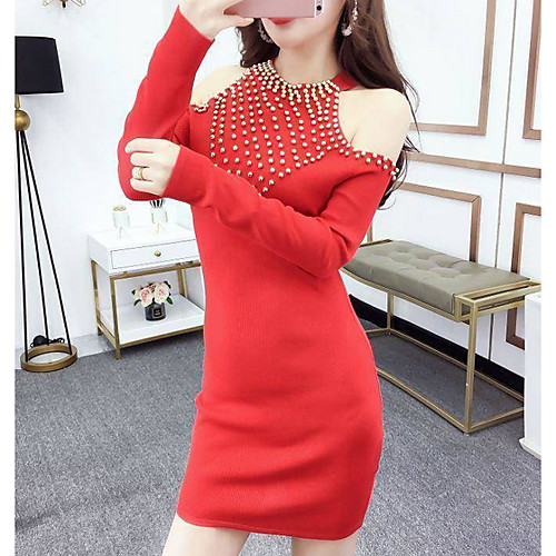 

Women's Bodycon Dress - Solid Colored Black Red S M L XL