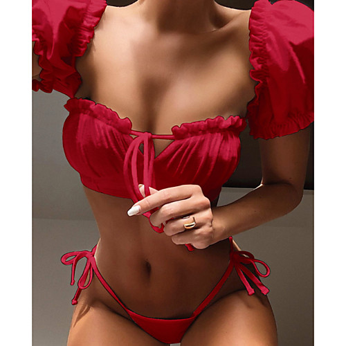 

Women's Black White Red Tankini Swimwear - Solid Colored S M L Black