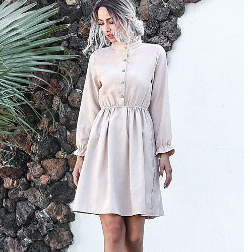 

Women's A Line Dress - Solid Colored Blushing Pink Khaki M L XL XXL
