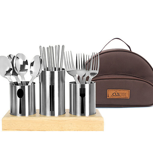 

Kitchen Tools Set Portable Wearable Durable for 4 person Stainless Steel Outdoor Camping / Hiking Traveling Picnic Brown