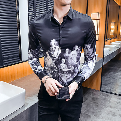 

Men's Daily Basic Shirt - Geometric Print Black