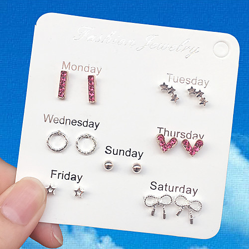 

Women's Stud Earrings Earrings Earrings Set Hollow Out Heart Star Bowknot Trendy Korean Sweet Fashion Cute Imitation Diamond Earrings Jewelry Silver For Gift Daily Prom Holiday Work