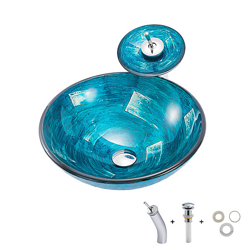 

умывальник для ванной / смеситель для ванной / монтажное кольцо для ванной Современный - Закаленное стекло Круглый Vessel Sink