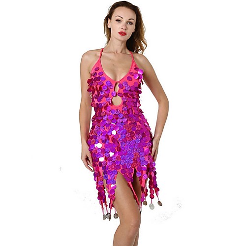 

Women's Elegant Sheath Dress - Solid Colored Sequins White Purple Gold One-Size