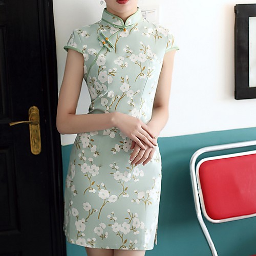 

Women's Elegant Sheath Dress - Floral White Blushing Pink Light Green S M L XL