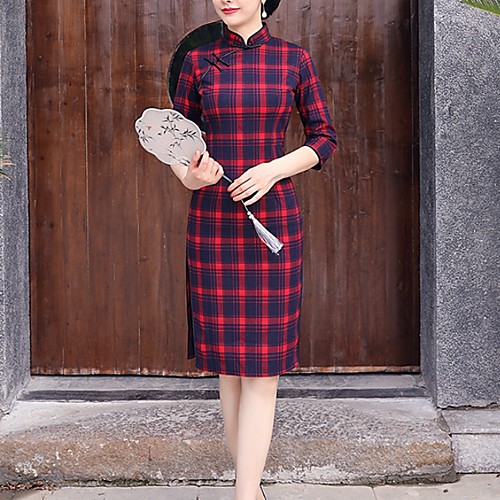 

Women's Sheath Dress - Plaid Blue Red S M L XL