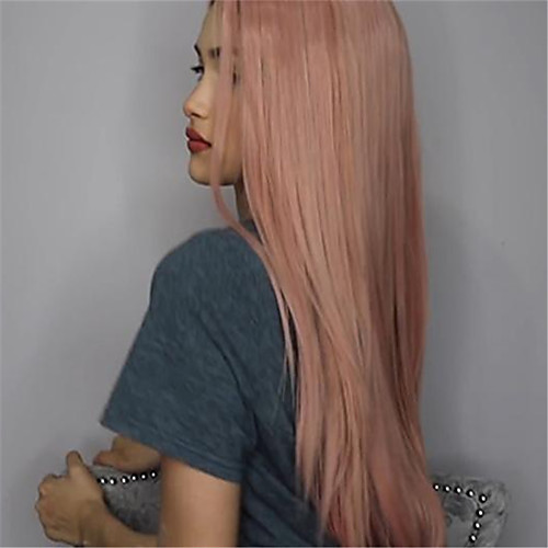 

Synthetic Wig Straight kinky Straight Asymmetrical Wig Long Pink Synthetic Hair 27 inch Women's Best Quality Pink