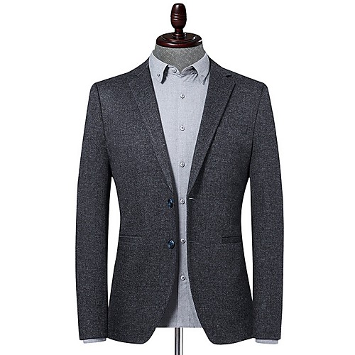 

Men's Blazer, Solid Colored Notch Lapel Polyester Dark Gray