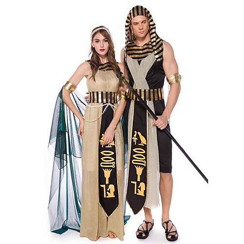 

Cleopatra Pharaoh Dress Cosplay Costume Adults' Men's Cosplay Ancient Egypt Halloween Halloween Festival / Holiday Polyester Champagne / Black Men's Women's Carnival Costumes / Belt / Cloak / Belt