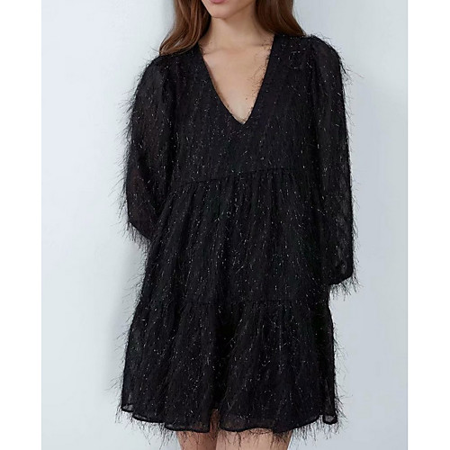

Women's Elegant A Line Dress - Solid Colored Black XS S M L