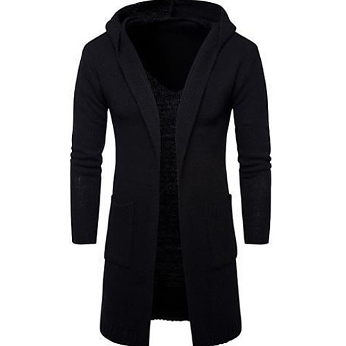 

Men's Daily Long Coat, Solid Colored Hooded Long Sleeve Polyester Black / Gray