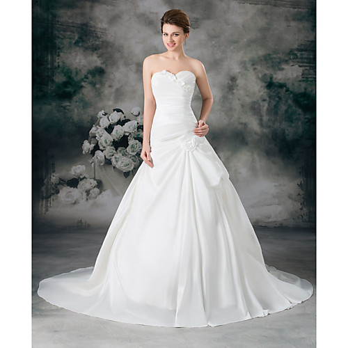 

A-Line Sweetheart Neckline Court Train Satin / Taffeta Strapless Made-To-Measure Wedding Dresses with Ruched / Side-Draped 2020