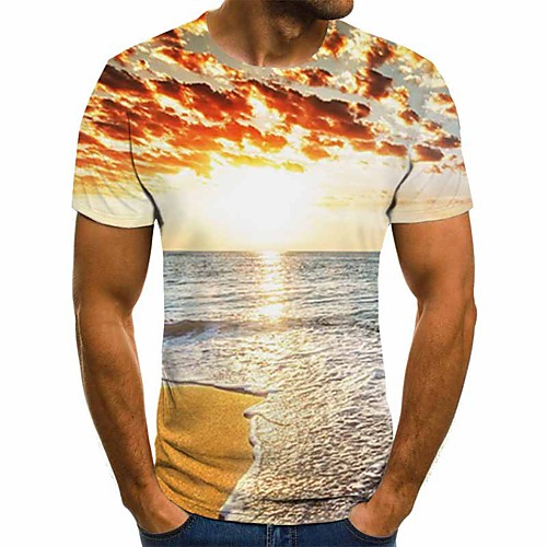 

Men's Daily Going out Basic / Street chic T-shirt - 3D / Graphic / Scenery Patchwork / Print Rainbow