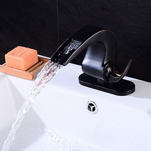 

Ванная раковина кран - Водопад / Широко распространенный Электропокрытие По центру Одной ручкой одно отверстиеBath Taps