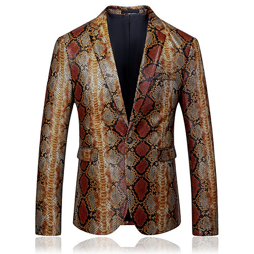 

Men's Blazer, Animal Notch Lapel Polyester Brown