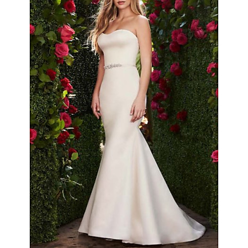 

Mermaid / Trumpet Sweetheart Neckline Sweep / Brush Train Satin Strapless Plus Size Made-To-Measure Wedding Dresses with Bow(s) / Sashes / Ribbons 2020
