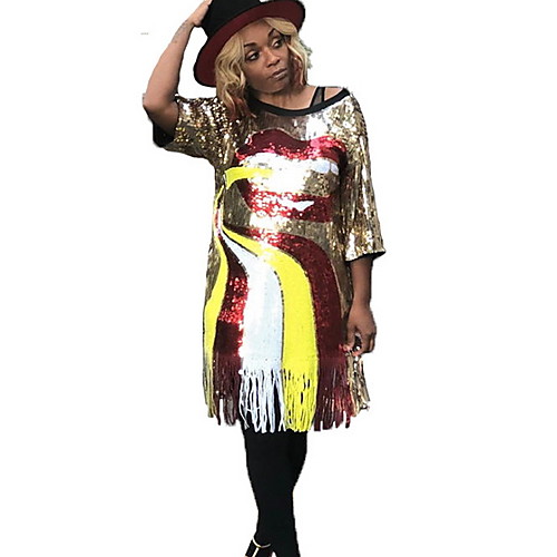

Women's A Line Dress - Geometric Black Gold S M L XL