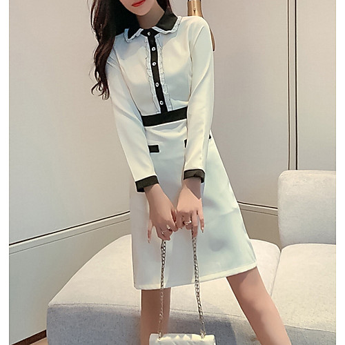 

Women's A Line Dress - Color Block Beige S M L XL