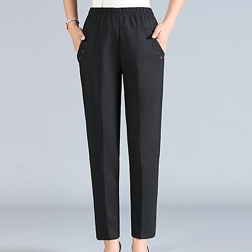 

Women's Basic Chinos Pants - Solid Colored Black XL XXL XXXL