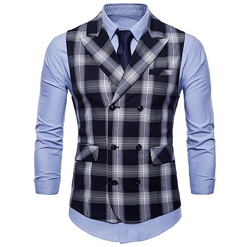 

Men's Vest, Plaid Notch Lapel Polyester Black / Red / Green