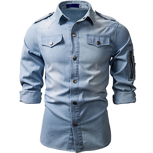 

Men's Daily Shirt - Solid Colored Blue / Long Sleeve