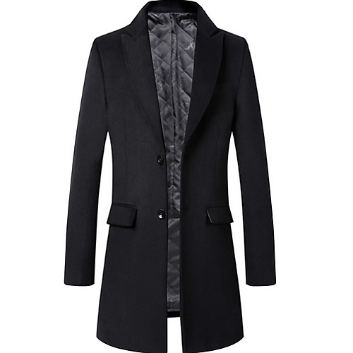 

Men's Daily Long Coat, Solid Colored Turndown Long Sleeve Polyester Wine / Blue / Navy Blue