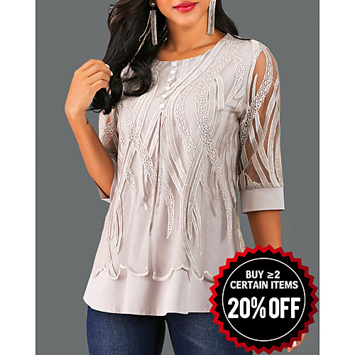 

Women's Causal Lace Blouse - Geometric Gray / Spring / Fall