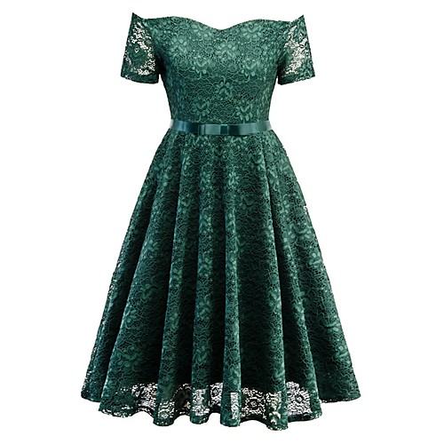 

Women's A Line Dress - Solid Colored Black Wine Green S M L XL
