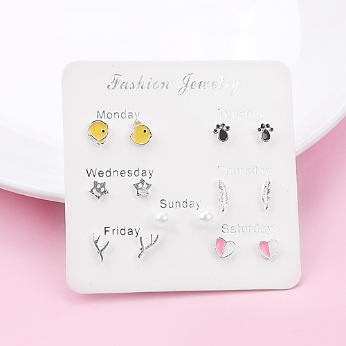 

Women's Stud Earrings Earrings Earrings Set Mismatched Heart Star Feather Korean Fashion Cute Earrings Jewelry Silver For Graduation Gift Daily Prom Holiday