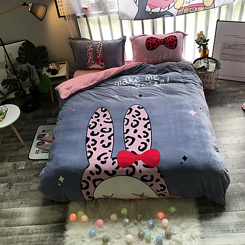 

Butterfly Rabbit Cartoon Flannel Duvet Cover Set Queen Bedding Cover Set Boys Girls Duvet Comforter Cover Set Luxury Soft Queen Duvet Cover Set