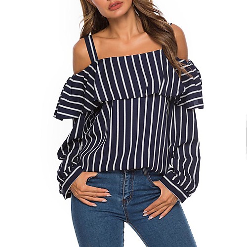 

Women's Daily Shirt - Striped Blue