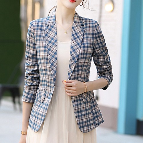 

Women's Blazer, Plaid Notch Lapel Polyester Yellow / Blue