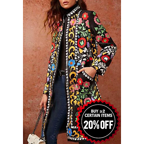 

Women's Daily Basic Fall & Winter Long Coat, Geometric Stand Long Sleeve PU Green