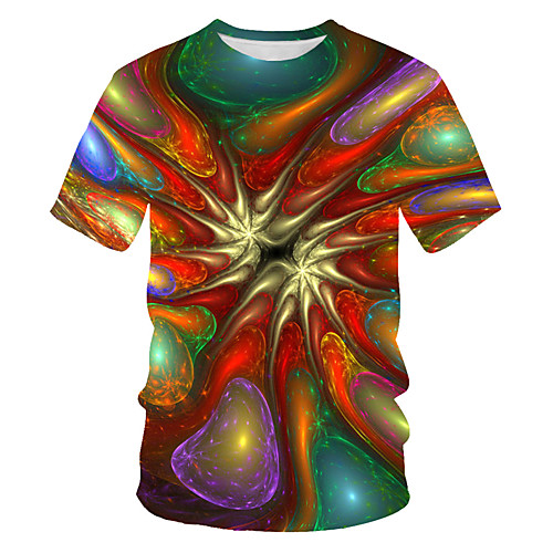 

Men's Geometric Galaxy Slim T-shirt Basic Holiday Round Neck Rainbow / Short Sleeve
