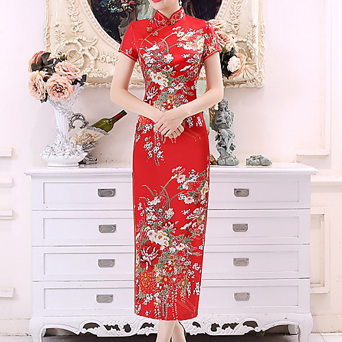 

Women's Elegant Sheath Dress - Floral Red S M L XL