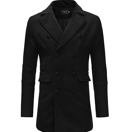 

Men's Daily Fall & Winter Long Coat, Solid Colored Notch Lapel Long Sleeve Polyester Black / Army Green / Gray