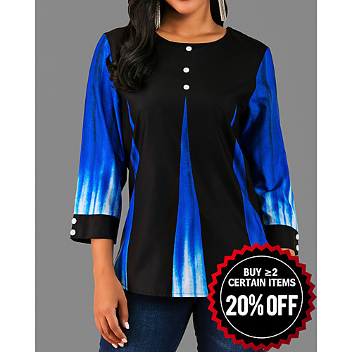 

Women's Daily Basic Blouse - Color Block Black